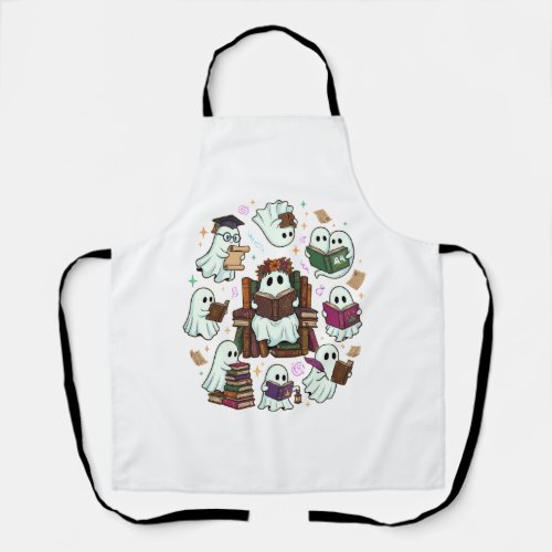 Haloween Reading Ghosts Stacked Books Floral Crown Apron