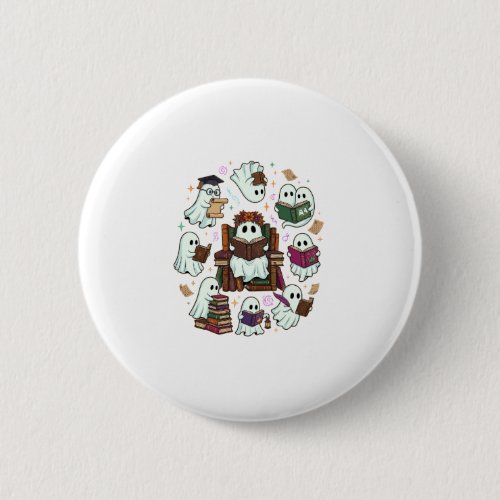 Haloween Reading Ghosts Stacked Books Floral Crown Button