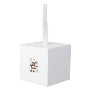 Haloween Reading Ghosts Stacked Books Floral Crown Cube Ornament