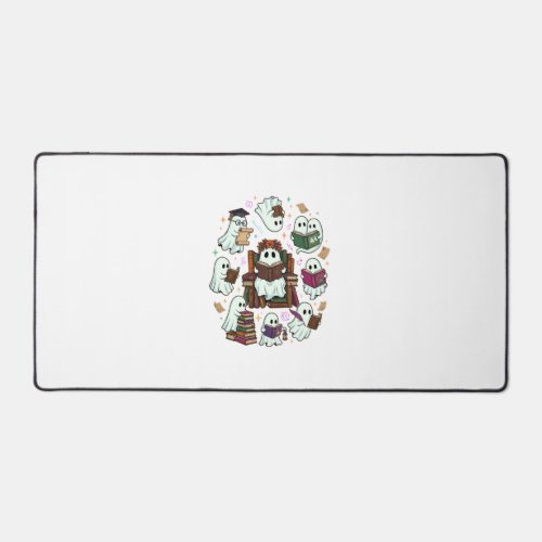 Haloween Reading Ghosts Stacked Books Floral Crown Desk Mat