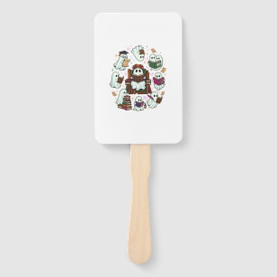 Haloween Reading Ghosts Stacked Books Floral Crown Hand Fan