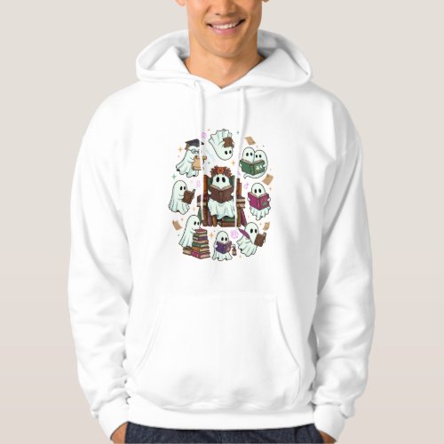 Haloween Reading Ghosts Stacked Books Floral Crown Hoodie