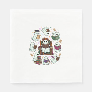 Haloween Reading Ghosts Stacked Books Floral Crown Napkins