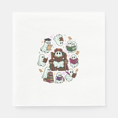 Haloween Reading Ghosts Stacked Books Floral Crown Napkins