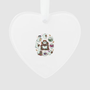 Haloween Reading Ghosts Stacked Books Floral Crown Ornament