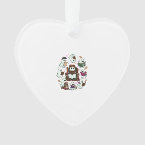 Haloween Reading Ghosts Stacked Books Floral Crown Ornament