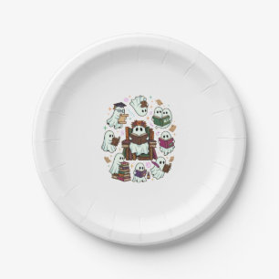 Haloween Reading Ghosts Stacked Books Floral Crown Paper Plates