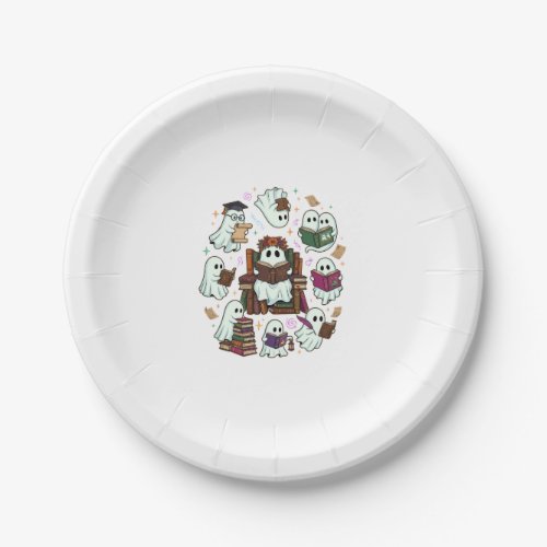 Haloween Reading Ghosts Stacked Books Floral Crown Paper Plates