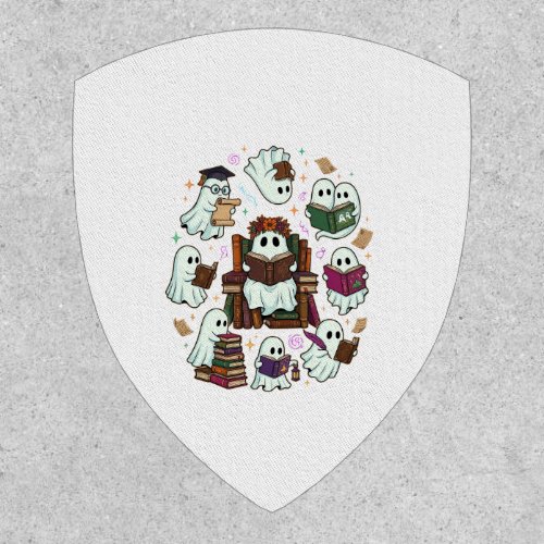 Haloween Reading Ghosts Stacked Books Floral Crown Patch