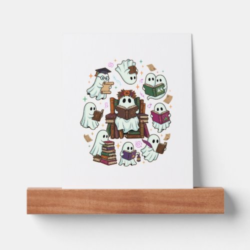 Haloween Reading Ghosts Stacked Books Floral Crown Picture Ledge