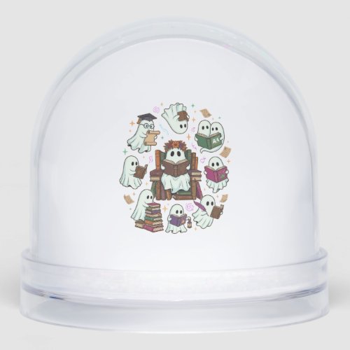Haloween Reading Ghosts Stacked Books Floral Crown Snow Globe