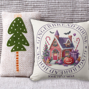 Halowmas Gingerbread House I Christmas Halloween Throw Pillow