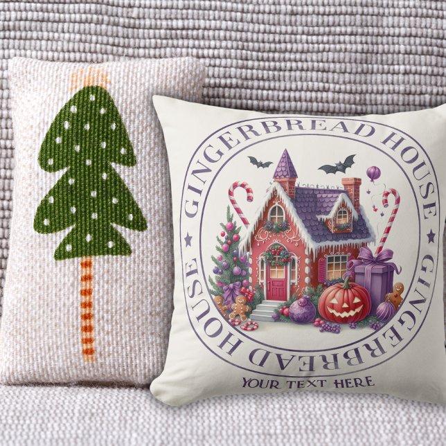 Halowmas Gingerbread House I Christmas Halloween  Throw Pillow (Creator Uploaded)