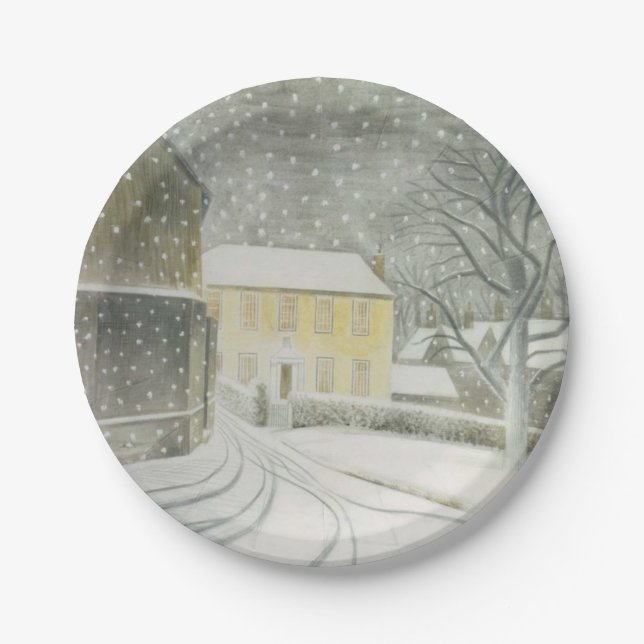 Halstead Road in Snow (by Eric Ravilious) Paper Plates (Front)