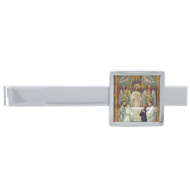 Halt in Awe First Communion Silver Finish Tie Bar (Front)