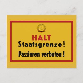 Halt Staatsgrenze! Berlin Wall  Germany Sign Postcard by worldofsigns at Zazzle