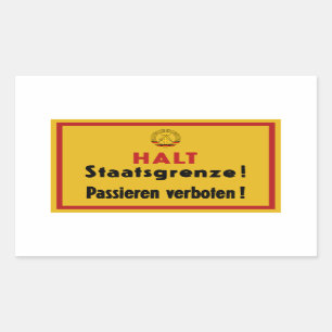 Halt Staatsgrenze! Berlin Wall, Germany Sign Rectangular Sticker