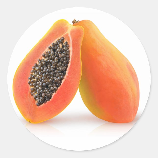 Halved papaya classic round sticker (Front)