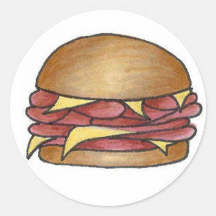 Ham and Cheddar Cheese Sandwich Lunch Food Foodie Classic Round Sticker