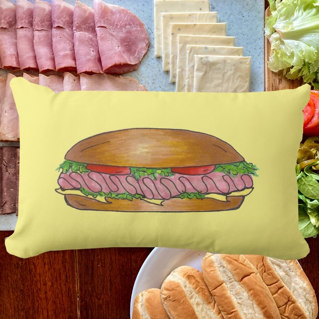 Ham and Cheese Deli Sandwich Sub Hoagie Grinder Lumbar Pillow (Ham and cheese hoagie pillow)