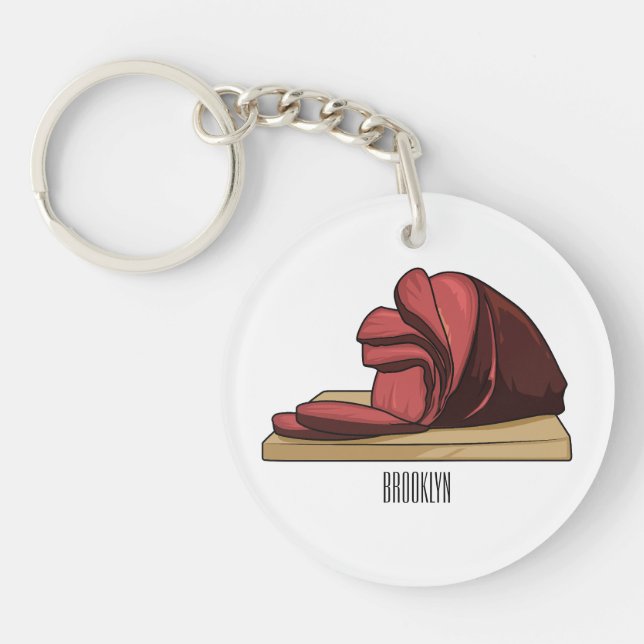 Ham cartoon illustration  keychain (Front)
