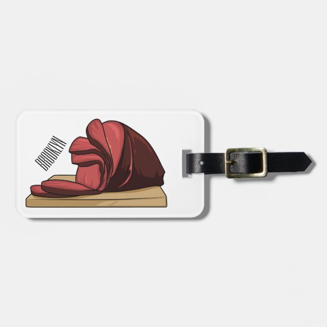 Ham cartoon illustration luggage tag (Front Horizontal)