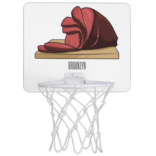 Ham cartoon illustration  mini basketball hoop