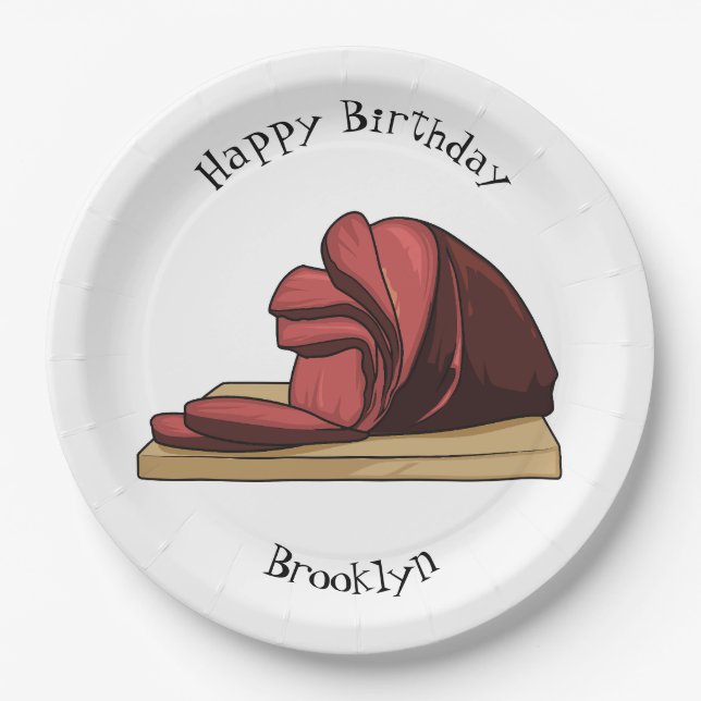 Ham cartoon illustration paper plates (Front)