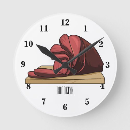 Ham cartoon illustration round clock