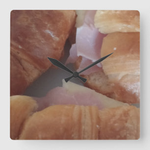 ham cheese croissants bread wall clock