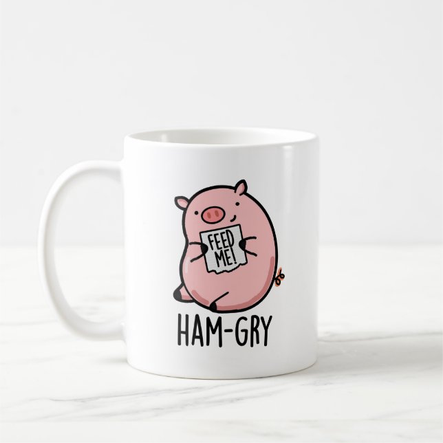 Ham-gry Funny Animal Pig Pun  Coffee Mug (Left)