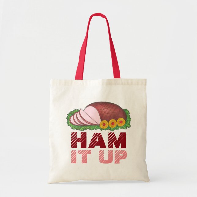 HAM IT UP Funny Christmas Holiday Foodie Tote Bag (Front)