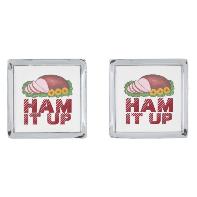 HAM IT UP Funny Foodie Christmas Hams Cufflinks (Front)
