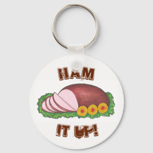 HAM IT UP! Funny Foodie Christmas Holiday Xmas Keychain