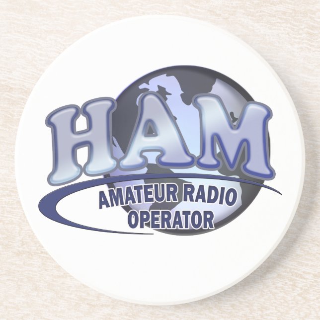 HAM LOGO BLUE AMATEUR RADIO OPERATOR DRINK COASTER (Front)