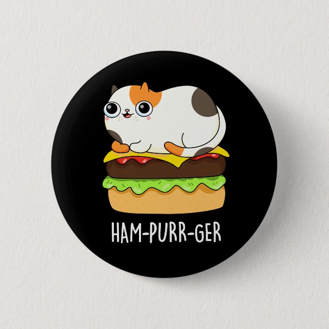 Ham-Purr-Ger Funny Cat Hamburger Pun Dark BG Button (Front)