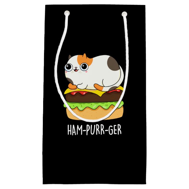 Ham-Purr-Ger Funny Cat Hamburger Pun Dark BG Small Gift Bag (Front)