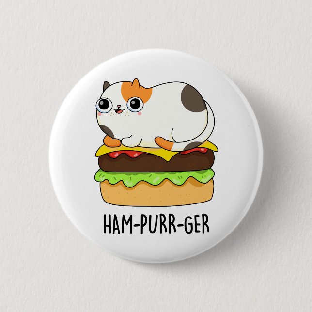 Ham-Purr-Ger Funny Kitty Cat Hamburger Pun Button (Front)