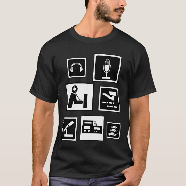 Ham Radio Black & White Icons T-Shirt (Front)