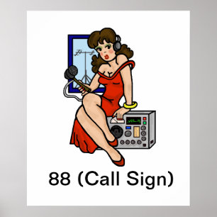 Ham Radio Brunette Pin-up Girl Poster Customize It