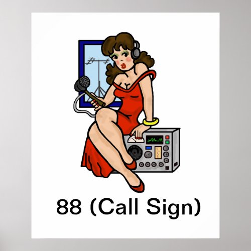 Ham Radio Brunette Pin_up Girl Poster Customize It