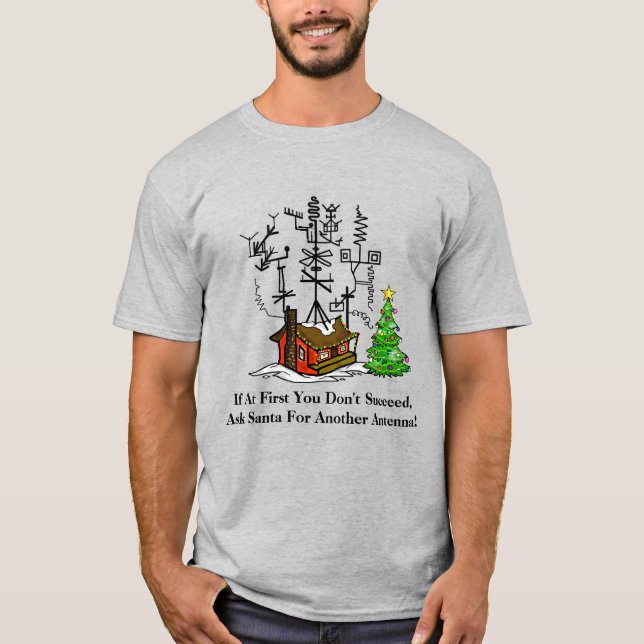Ham Radio Crazy Antenna House Christmas T-Shirt (Front)