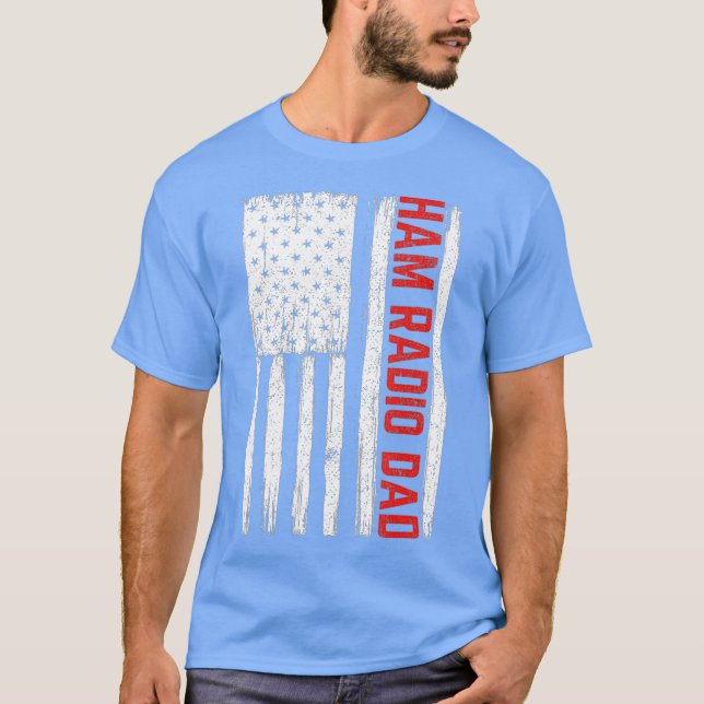 Ham Radio Dad Amateur Operator Patriotic Flag T-Shirt (Front)