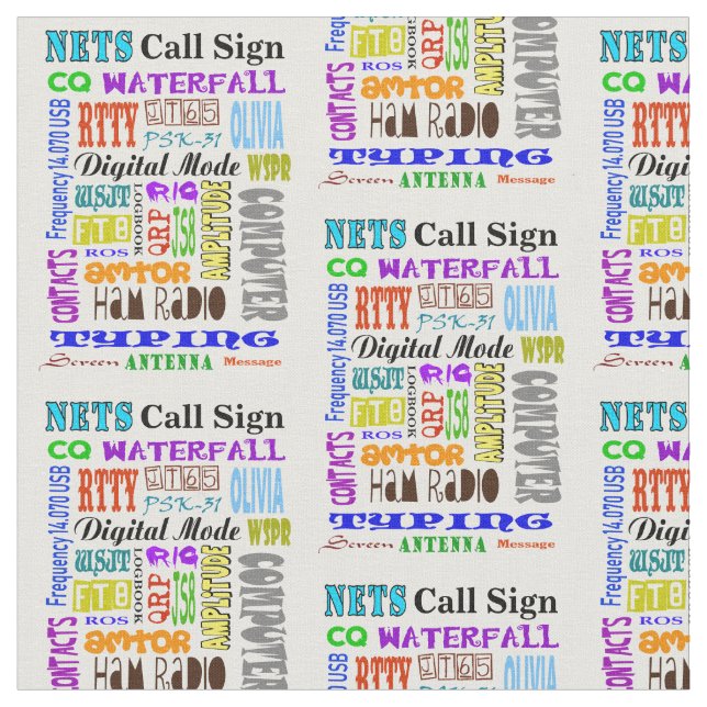 Ham Radio Digital Mode Word Collage Fabric (Close Up)