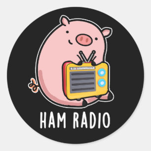 Ham Radio Funny Pig Pun Dark BG Classic Round Sticker
