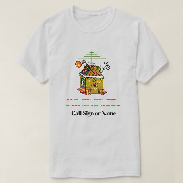 Ham Radio Gingerbread House Christmas T-Shirt (Design Front)