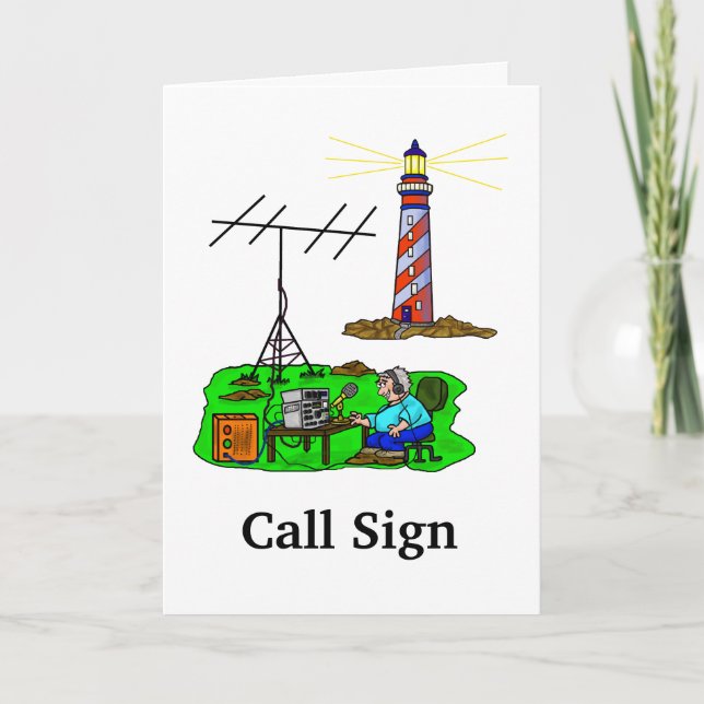 Ham Radio Operator at Lighthouse Greeting Card (Front)