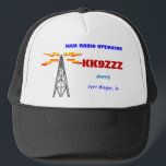 HAM RADIO OPERATOR CAP<br><div class="desc">This neat design features original artwork, Call, name, location all customizable as you wish. 73 de Gary, K8JCR</div>