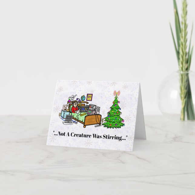 Ham Radio Operator In Bed Christmas Card (Front)