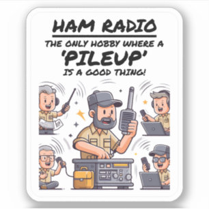 Ham Radio Operator Playful Cartoon Funny Hobby Sticker